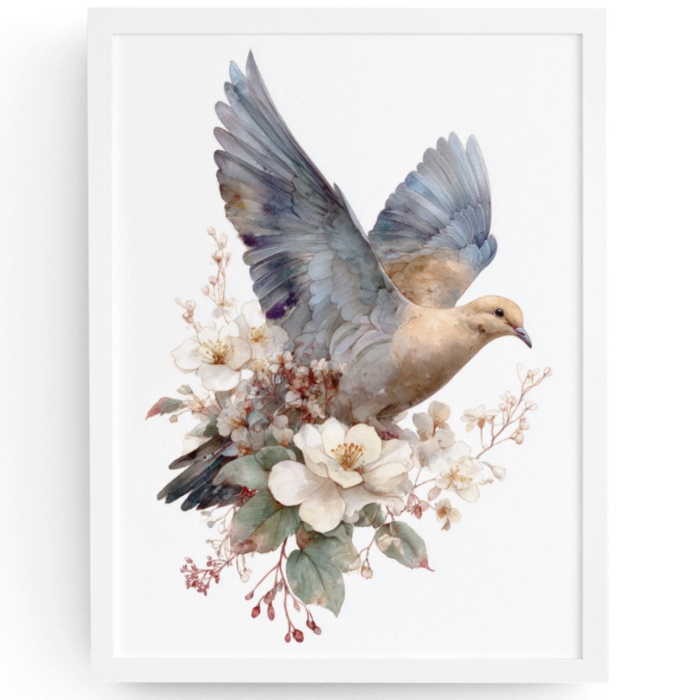 Watercolor Mourning Dove Bird Portrait Wall Art Illustration Print Unframed - Picture 1 of 6